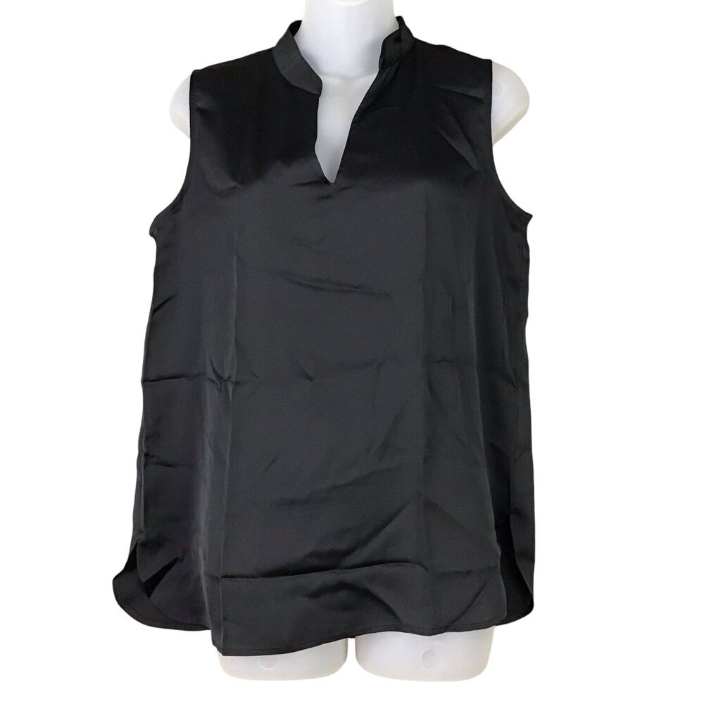 Anne Klein Womens Small Black Sleeveless V-Neck Top Pullover Sheer NWT